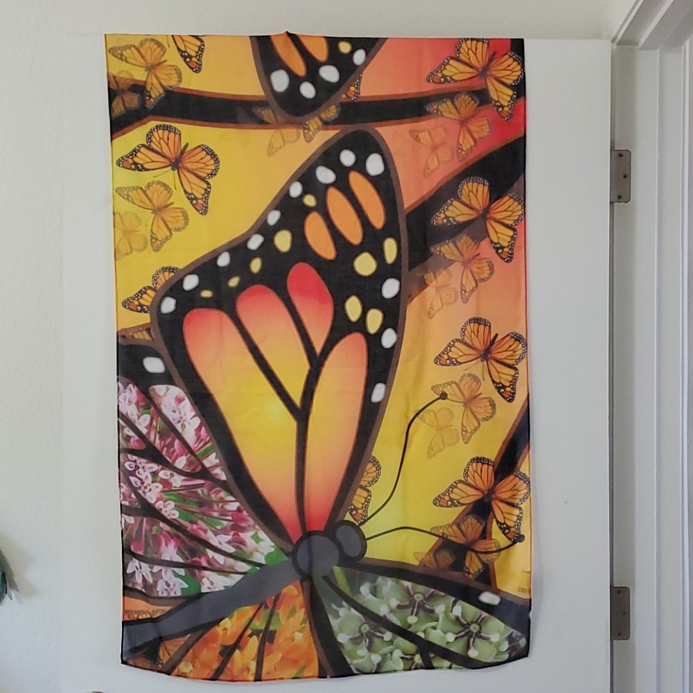 Vibrant Butterfly Print Scarf - Orange and Black